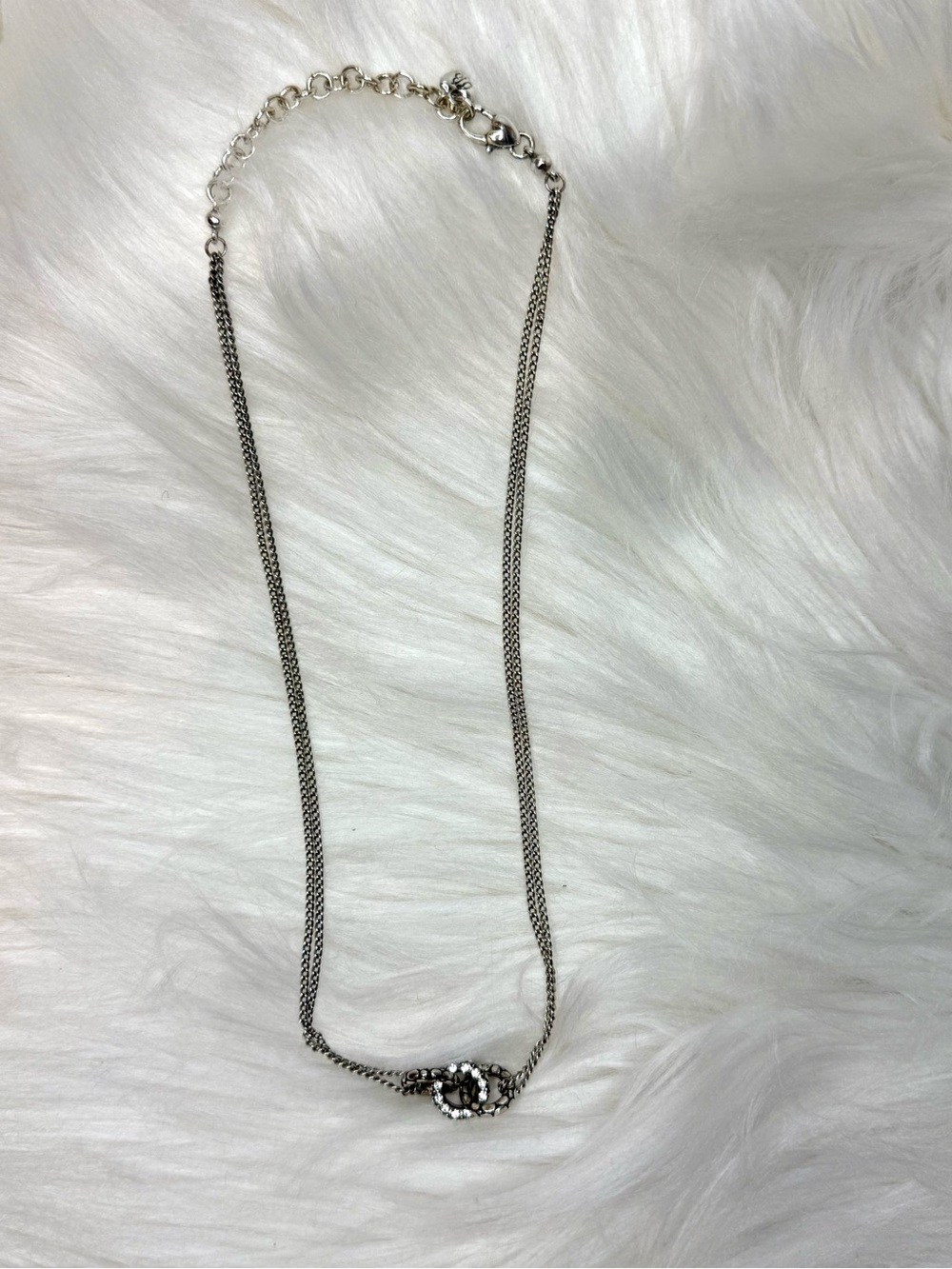 Brighton Silver Interlocking Rings, Double Strand Necklace